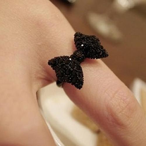Womens Vintage Cute Black Bowknot Decor Adjustable Ring Jewelry Xmas Gift