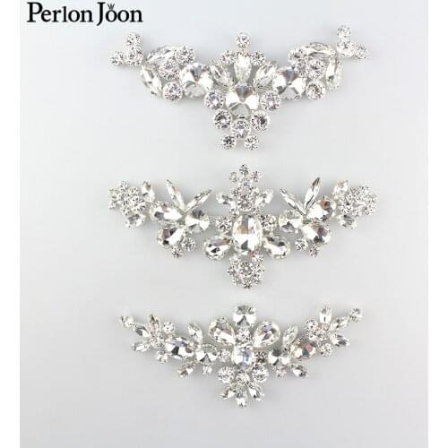 1pcs plating silver sparkle rhinestone neckline crystal applique sew on wedding dress clothing accessories YHX071-072