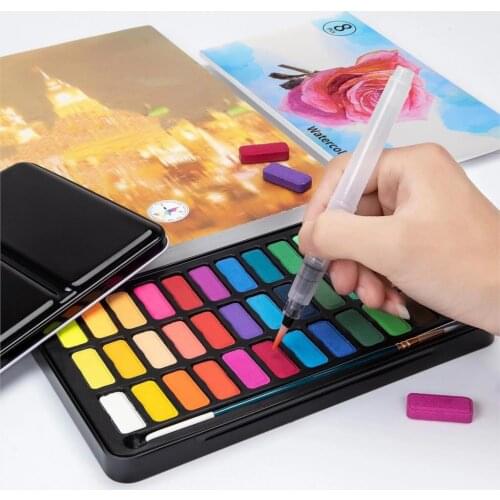 12/18/24/36 Colors Solid Watercolor Paint Set Portable Metal Box With Water Color Brush School Kids Professional Art Supplies
