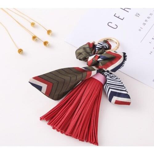 12pcs/dozen Whole Hot Sale Scarves Key holder Bowknot Exquisite Decoration PU Leather Tassels Keychains Women Bag EH810C