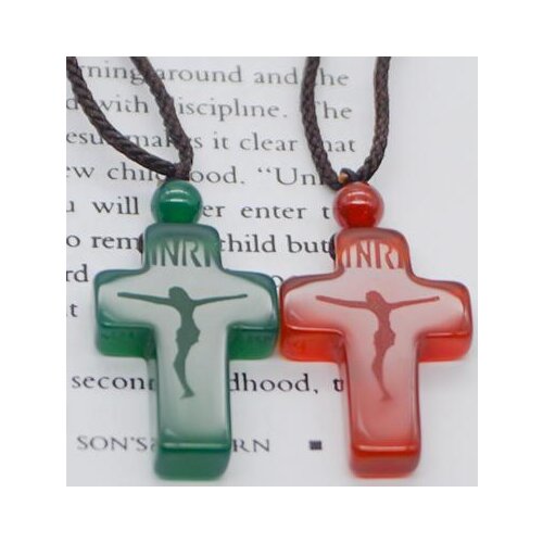 2PC Catholic virgin agate brand pendant Green Agate cross Jesus Christ Necklace lucky fashion couple gift