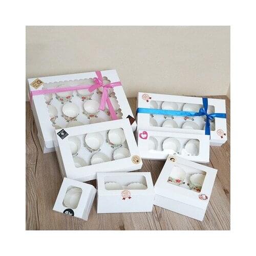20pcs White Kraft Paper Box with window 1/2/3/4/6/8 Hole Cupcake Box Insert Small/Large Cake Packing Box Muffin Cardboard Box
