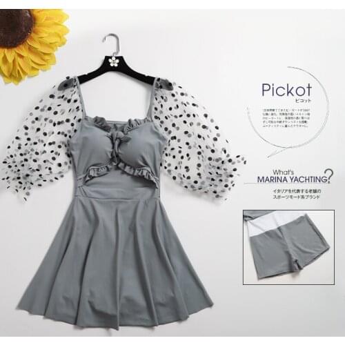 2021 Women Short Sleeve Dot One Piece Swimwear Swim Beach Dress Summer Sexy Bathing Suit Swimsuit Swimming Holiday Beachwear