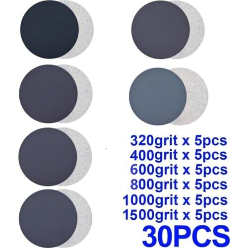 30Pcs Hook&Loop 3inch Sanding Discs 75mm Wet/Dry Sandpaper 320-1500 Grit With Hook &Loop Sanding Pad For Wood