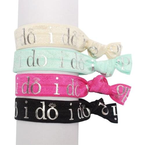 4pcs Hot Silver i do Wedding Bronzing Printing Knotting Headband Candy Color Hair Rope Hen Party Decoration Wedding Supplies