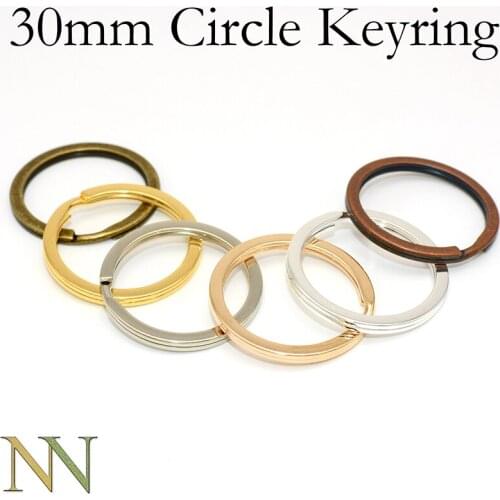 50 Pcs 30mm Key Ring Big Flat Heavy Round Keyring Key Chain Supplies Wholesale Gold Silver Plated Bronze Copper Steel