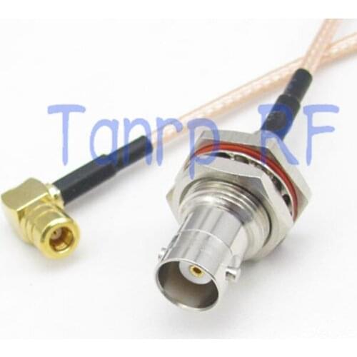 8in BNC female with nut bulkhead to SMB female right angle RF adapter 20CM Pigtail coaxial jumper cable RG316 extension cord