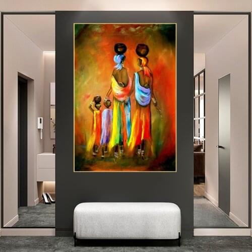 Abstract Art Color Oil Painting African Woman and Child Canvas Painting Nordic Style Interior Decoration Painting(No Frame)