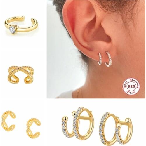 Aide 925 Sterling Silver Double Diamond Zircon Ear Cuff Clip Earrings For Women No Piercing Earring Jewelry Oorbellen Met Clips