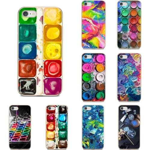 Watercolors Painting Paint Palette For iPhone 6 7 8 Plus 4 4S 5 5S SE 2020 5C 6S X XR XS 11 12 Pro Max Transparent TPU Bag Case