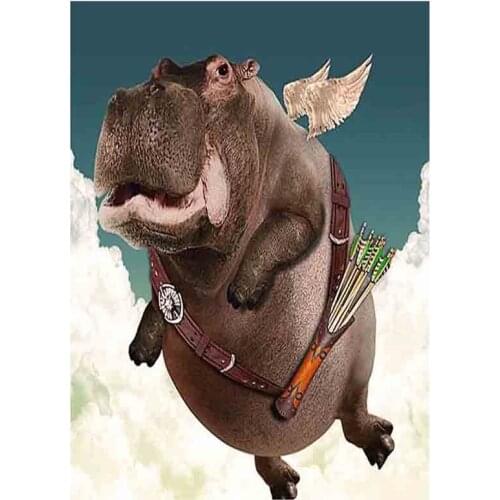 Full Square/Round Animal Flying Hippo Diamond Painting Mosaic Cross Stitch Embroidery Picture Rhinestone Home Gift FH619