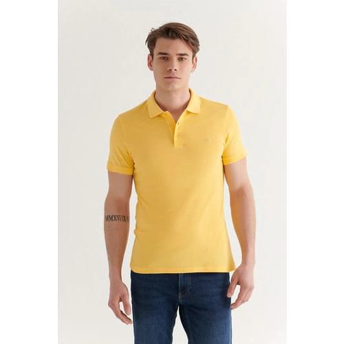Avva Male Yellow Polo Collar Solid T-Shirt E001004
