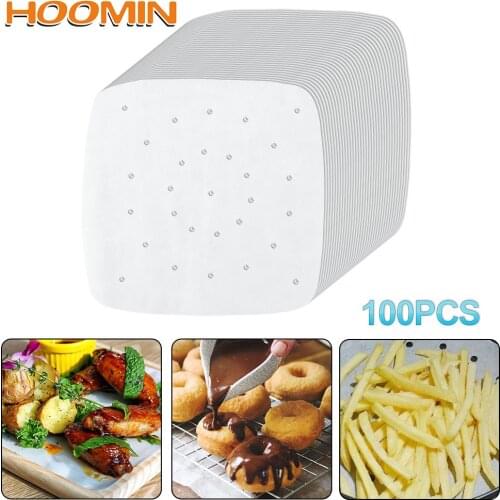 White Kitchen Accessories Pot Oil Paper For Steaming Baking Perforated Non-stick Mat 100Pcs 7/8/9 Inch Air Fryer Liners
