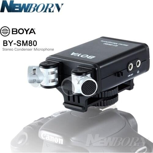 BOYA BY-SM80 Bi-directional Stereo Video Microphone with Windshield for Canon Nikon Pentax DSLR Camera Camcorder