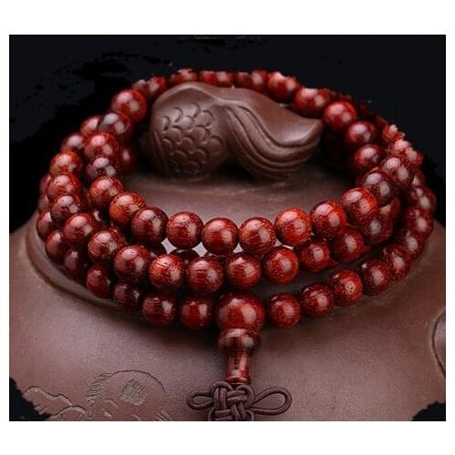 Gold thread Shun Wen high oil high density red sandalwood Buddha bead bracelet 108 old material Rosary Bracelets