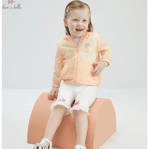 DBZ17779 dave bella summer baby girls fashion cartoon print pockets zipper hooded coat children tops infant toddler outerwear