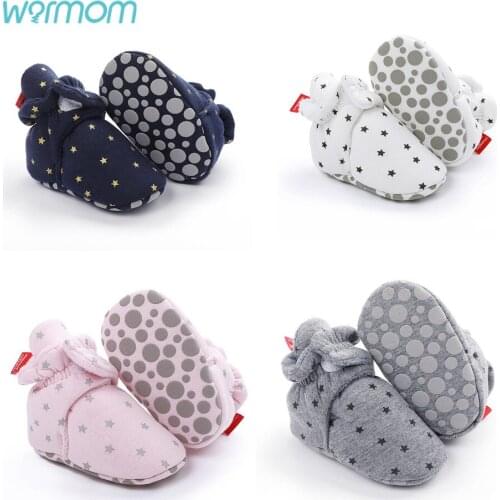 Warmom Newborn Baby Shoes for Boy Girl Star Toddler First Walkers Booties Cotton Comfort Soft Anti-Slip Warm Infant Crib Shoes