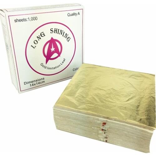 Long Shining 1000 sheets Imitation Gold Leaf with inter paper for Gilding with Furniture and Craft Decoration