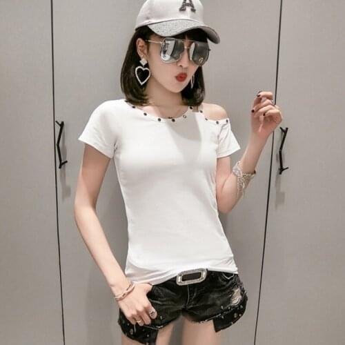 New Fashion Women Summer Short Sleeve Solid Color T-shirt Sexy Off Shoulder Slim Fit Casual Tees Tops Cotton Breathable T-shirts