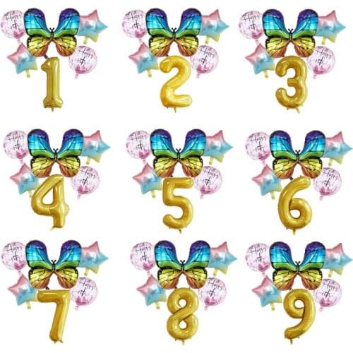 Giant Sparkling Gold Number Balloons Colorfully Foil Butterfly Balloon No.years Childrens Birthday Party Decorations Kids Girls