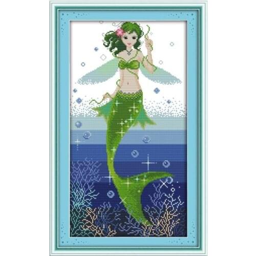 Joy Sunday Mermaid Cross Stitch Kit, 11CT 14CT Sewing Sewing Handicrafts Mermaid Decoration Hanging