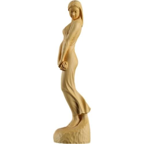 CHINESE STYLE HD BEAUTY FEMALE STATUE FIGURE SCULPTURE NUDE ART PET HAND BOXWOOD MINIATURE DECORATION CRAFTS R1576