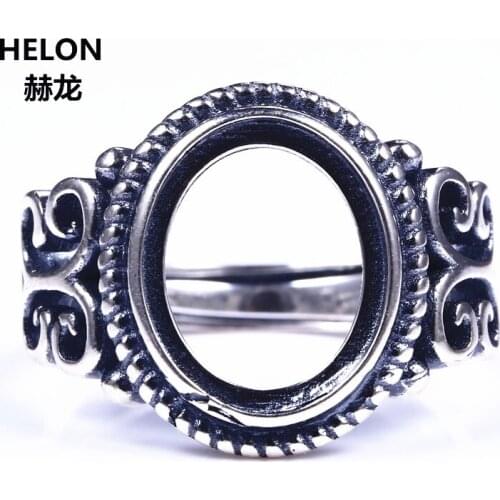 Sterling Silver 925 Semi Mount Engagement Ring Oval Cabochon 10x12mm Art Nouveau Gemstone Fine Jewelry Setting