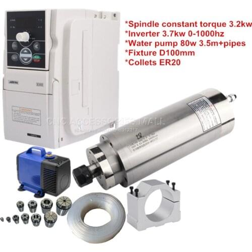 Sunfar inverter kit 3.7kw 0-1000hz AC220v 380v constant torque milling spindle ER20 collets D100mm clamp water pump
