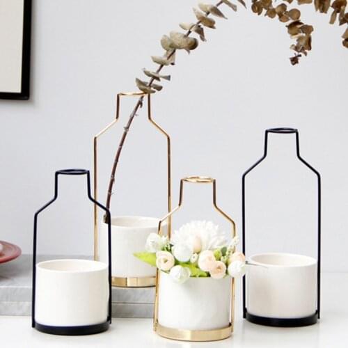 Wrought Iron Ceramic Vase Desktop Flowerpot Hydroponic Pots Flowers Bottle Home Decoration