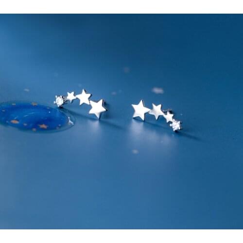 MloveAcc 925 Sterling Silver Dazzing Stars Stud Earrings For Women Party Wedding Jewelry Hypoallergenic Jewelry