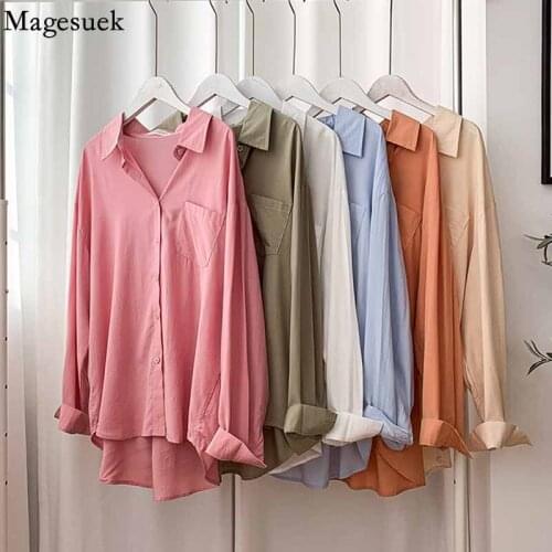 Fashion New Cotton Turn-down Collar Blouse Women Casual Long Sleeve Loose Womens Shirt Autumn OL Style Button White Tops 16311