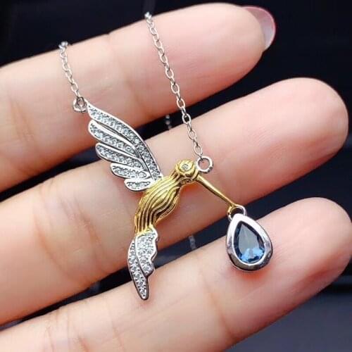 Fashion Compact Little bird water Natural blue topaz gem necklace S925 silver natural gemstone necklace girl gift party jewelry
