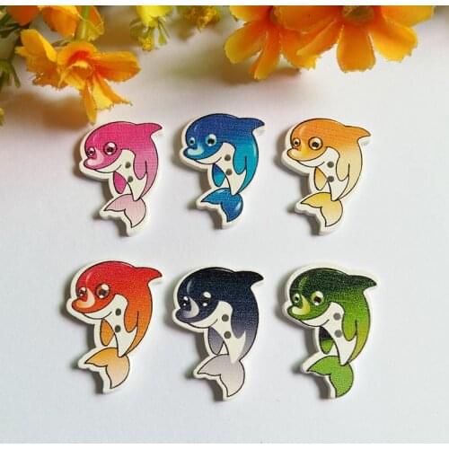 120pcs Mixed 2 Holes dolphin Wooden Buttons Sewing And Scrapbook 32mm*25mm Sewing for Craft accessories
