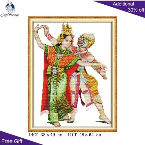 Joy Sunday Indonesia Dance RA161 14CT 11CT Counted and Stamped Home Decor Dance Couple Embroidery DIY Cross Stitch kits