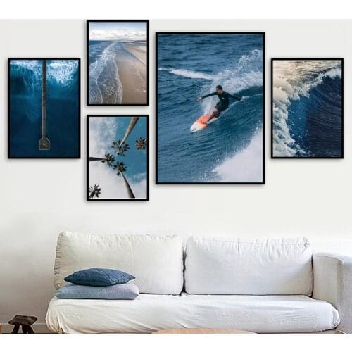 Wall Art Canvas Painting Nordic Posters and Prints Wall PicturesSurf Beach Coconut Tree Sea Natural Quote For Living Room Decor