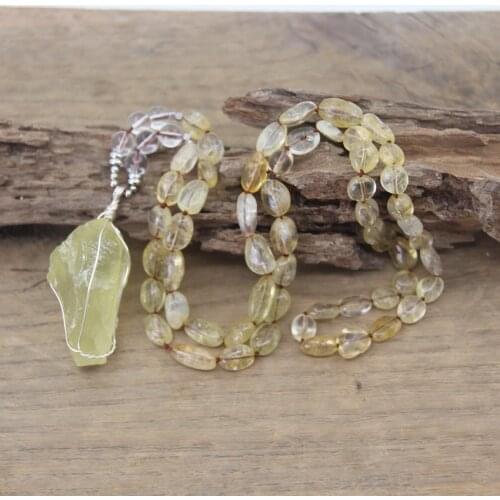 Natural Citrines Nugget Chip Beads Handmade Knotted Mala Necklaces,Raw Lemon Quartz Pendant Yoga Prayer Jewelry Dropship,QC0101