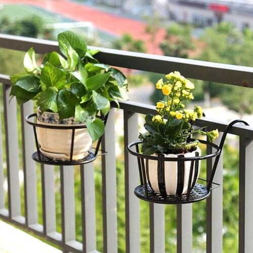 Balcony Hanging Plant Racks Fence Balcony Balcony Round Flower Pot Rack Railing Fence Outdoor Iron Bonsai Stand Decoration