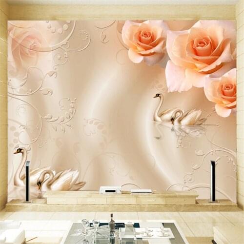 Beibehang Custom wallpaper large fresco modern romantic rose love swan lake study living room bedroom non - woven wallpaper