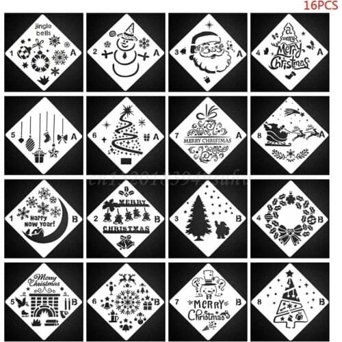 OOTDTY 16pcs/set Christmas Stencils Templates DIY Painting Scrapbooking Stamp Album Embossing Paper Card