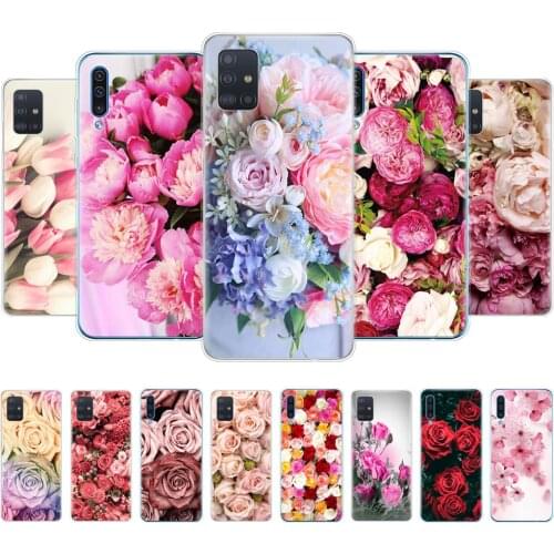 Silicon case for Samsung Galaxy A51 A31 A41 A01 A71 A10 phone cover A50 A20 A30 A50S A30S Colorful Flower Rose Peony