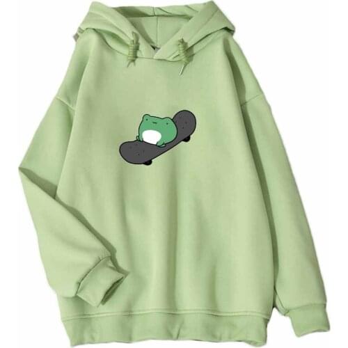 Hoodie Aesthetic Cute Frog Hoodie Long Sleeve Sweatshirt Cartoon Sweatshirt Drawstring Top Animal Print Winter Pullover Women