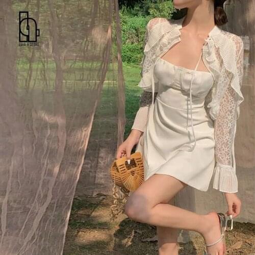 Luck A Spaghetti Strap Slash Neck Summer Split Party Lace Patchwork Smock Lace-up Elegant Mini Dress Casual Sexy Women Dress