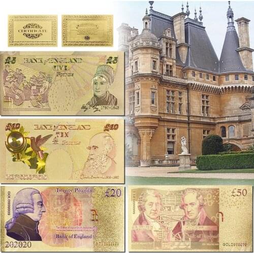 UK 5.10.20.50 British Pound Money Paper Gold Banknotes 24K Gold Plated Notes for Collection