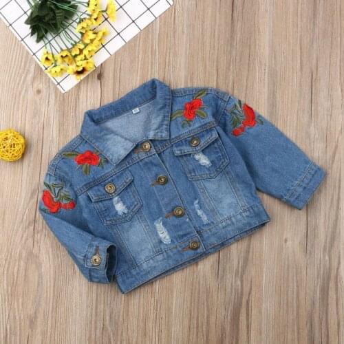 Kid Baby Girl Autumn Winter Outerwear Coat Denim Jacket Top Clothes Fashion Floral Jackets
