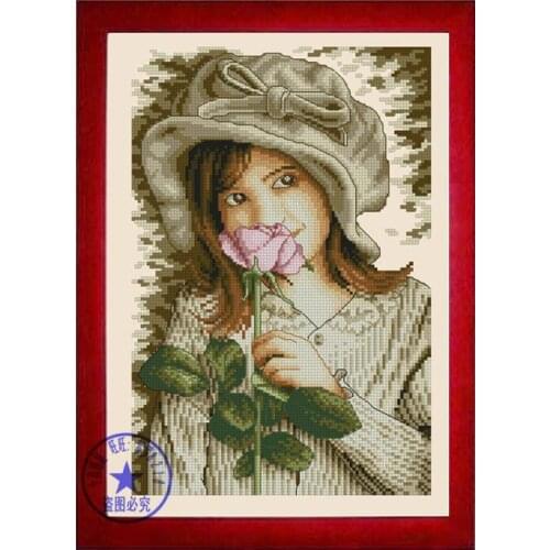 Top Quality beautiful lovely counted cross stitch kit girl with rose flower, soul of rose