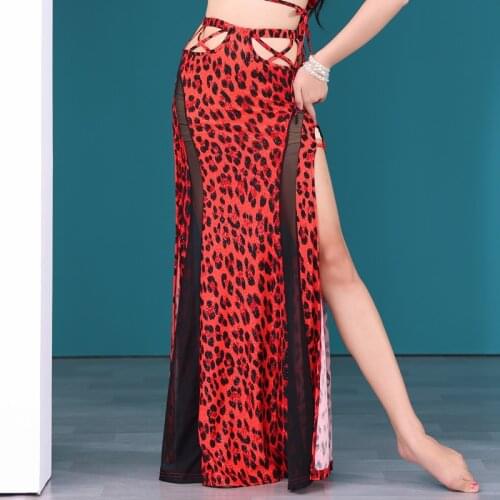 Red Leopard Oriental Belly Dance Long Skirt Oriental Dance Mermaid Skirt For Women Summer jupe de danse du ventre