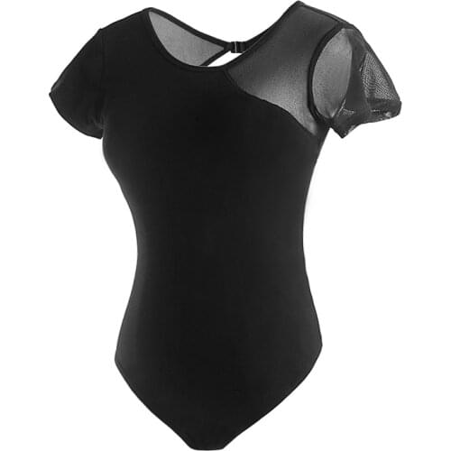 Women Ballet Dance Bodysuit Sexy Mesh Leotard Adult Black Back Transparent Gymnastics Leotards