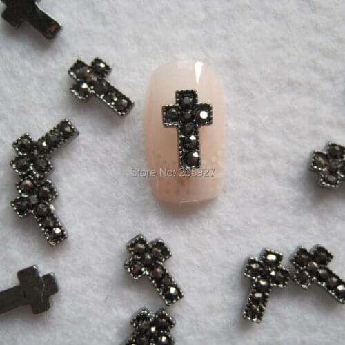 MD-633 10pcs Fancy Black Rhinestone Black Cross Deco Metal Charms Metal Deco Charms Nail Art
