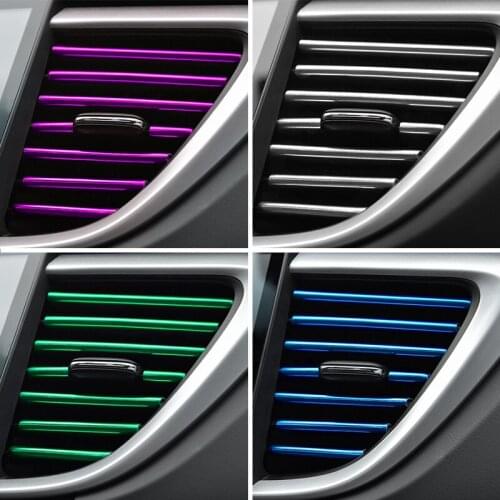 10 Pcs Car Interior Decoration Strips Moulding Trim Car Air Conditioner Outlet Vent Grille Chrome Interior Strip Auto Sticker