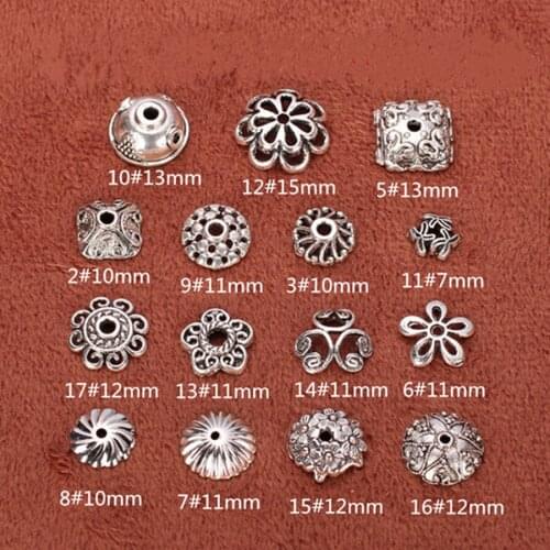 20pcs/lots Multi Alloy End Cap Antique Silver Plated Tibetan Flower Spacer Beads Hollow Charm For Jewelry Crafts Making Findings